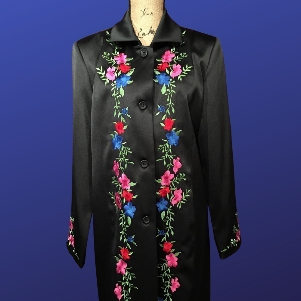 Nygard Collection Evening Coat, BLACK/Embroidered/Floral, Women’s Size 10